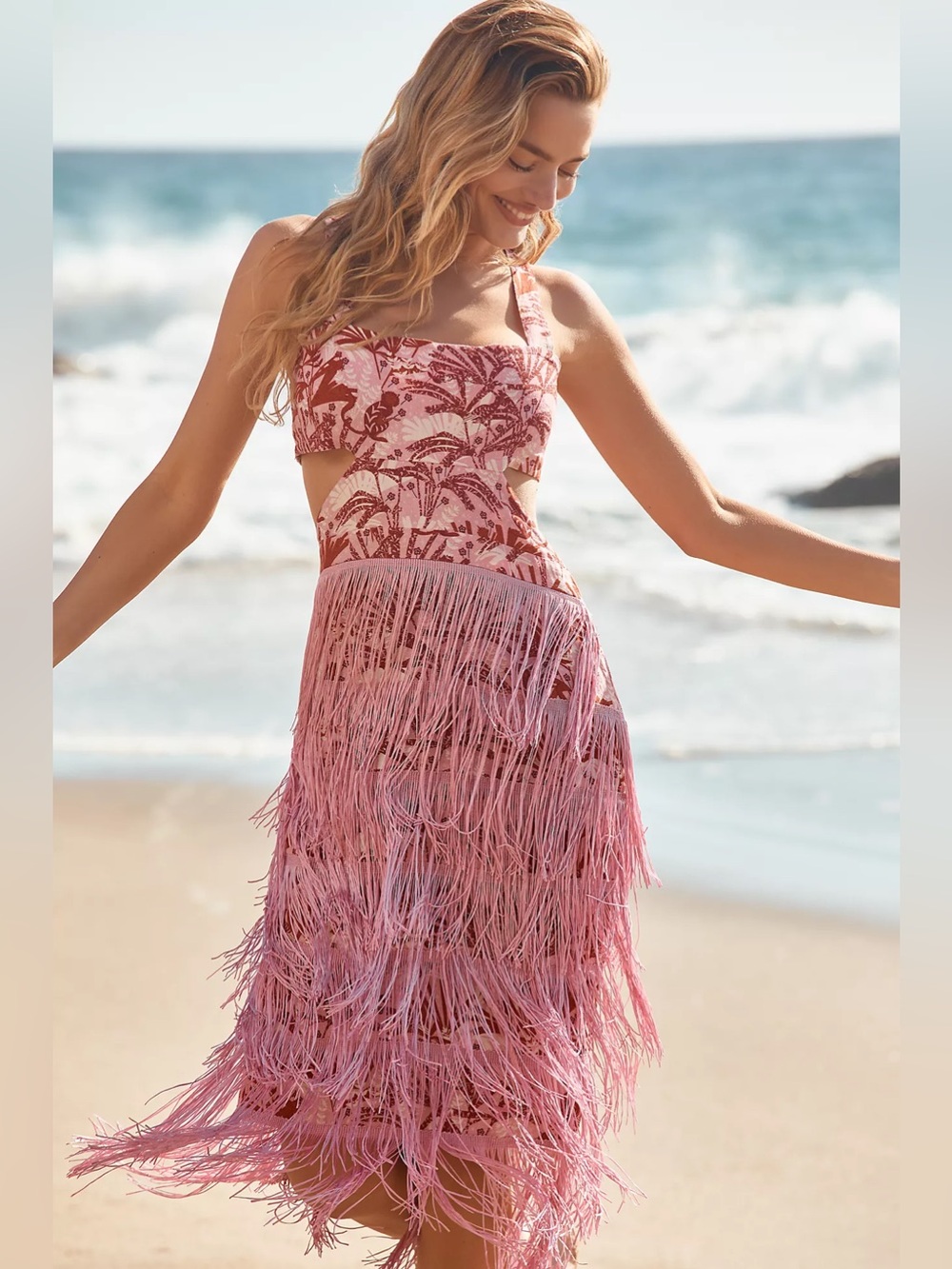 Anthropologie Celandine Women’s Small 
Pink Fringe Cutout Maxi Dress